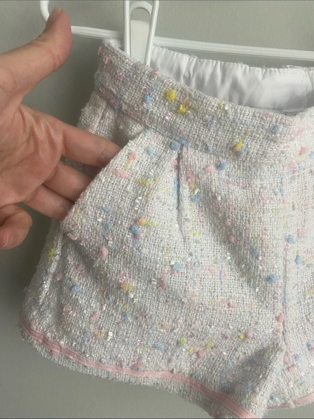 Janie and Jack White Tweed Shorts with Pastel Confetti pink ribbon trim size 3